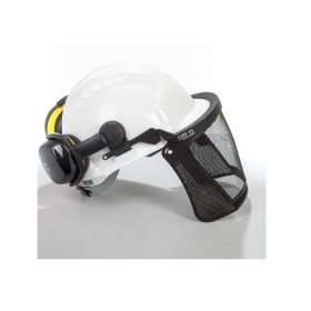 kit casco blanco con protector auditivo y visor de malla